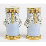Pair of German porcelain cylindrical vases, late 19th/early 20th Century, each lavendar ground and