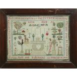 French needlepoint sampler, executed in 1839, having a Greek key border, continuing to the alphabet,