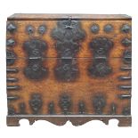 Korean storage bandaji chest, iron handle on either side, front-drop door, iron fittingss and