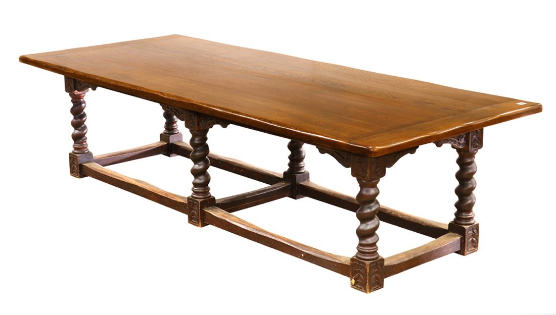Large Arts and Crafts wide plank solid oak refectory table original to Mission Inn, Riverside, CA - Image 2 of 5