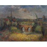 Ewoud de Kat (Dutch, 1904-1974), Village Landscape with Bridge, oil on canvas, signed lower right,