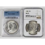 (lot of 2) United States 1888 Morgan silver dollars, each a PCGS grading: MS 65
