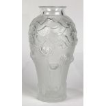 Lalique France frosted vase, having a floral decorated body and marked Lalique France in script to