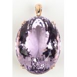Kunzite and 14k rose gold pendant Featuring (1) oval-cut kunzite, weighing approximately 102.35