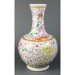 Chinese porcelain stick neck vase, the trumpet neck decorated with Daoist treasures, globular body