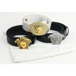 (lot of 3) Versace belts, one with black leather and gold-tone medusa belt buckle, one with black