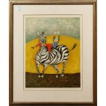 Bodo Boulanger (Bolivian/French, b.1935), Zebra and Figure, lithograph in colors, pencil signed