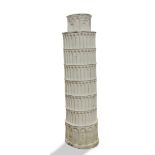 Large Grand Tour style figural sculpture of the Tower of Pisa, executed in white, and depicted in