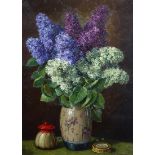William Hubacek (American, 1871-1958), Still Life with Lilacs, oil on board, signed lower right,