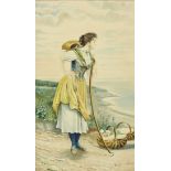 Eugene von Blaas (Italian/Austian,1843-1932), Untitled (Maiden Gazing at the Sea), watercolor,