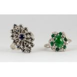 (Lot of 2) Multi-stone, synthetic sapphire, diamond and 14k white gold rings Including 1)