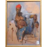 Untitled (Study - Seated Man with Red Fez Posing), oil on canvas board, unsigned, 20th century,
