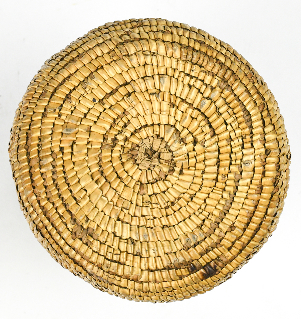 Apache pitch basket, early 20th century, having a squash form used to carry water, 7"h - Image 4 of 4