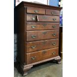 Pennsylvania Chippendale tall chest circa 1780, the seven drawer case with fluted quarter pilasters,
