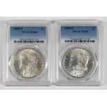 (lot of 2) United States Morgan silver dollars, each a 1898-O, PCGS grading: MS 65