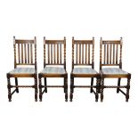 (lot of 4) Late Victorian English oak sidechairs, having a carved floral crest and rising on block