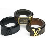 (lot of 3) Louis Vuitton belts, consisting of one belt executed in brown monogram coated canvas with