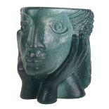 Daum pate de verre limited edition figural sculpture, depicting a female mask and hands, signed Tovi