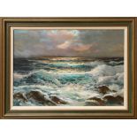 William Daniels (American, 20th century), Seascape Sunset, oil on canvas, signed lower left, overall