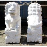 (lot of 2) Chinese style cast polished marble foo lions, 26"h