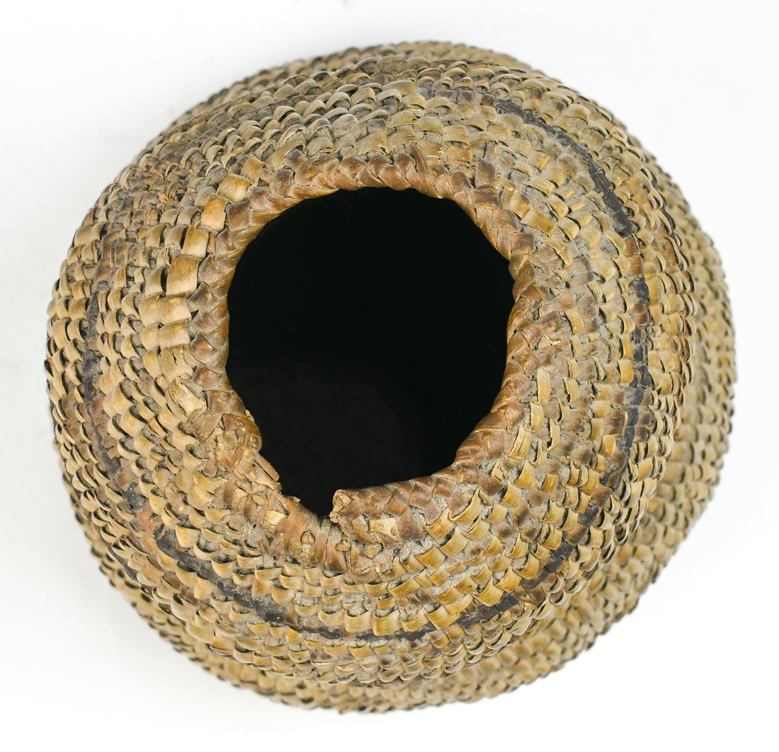 Apache pitch basket, early 20th century, having a squash form used to carry water, 7"h - Image 3 of 4