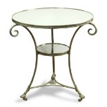 Contemporary mirrored occasional table in the Neoclassical taste, having a circular top and rising