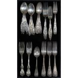 (lot of 24) Associated sterling flatware group, consisting of (11) forks and (13) spoons, makers