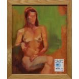 Female Nude, oil on paper, unsigned, 20th century, overall (with frame): 11"h x 9"w; Provenance: