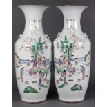 Pair of Chinese large enameled vases, each of baluster form decorated with beauties painting in a