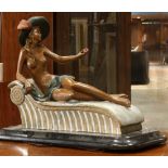 Deco Nude on a Lounge, bronze sculpture on marble base, signed "Alberto" lower left, edition 10/150,