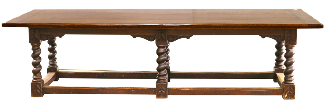 Large Arts and Crafts wide plank solid oak refectory table original to Mission Inn, Riverside, CA