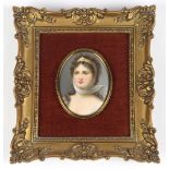 Continental hand painted miniature porcelain plaque, depicting Queen Louise in the classic pose,