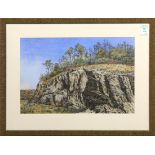 Untitled (Autumn Forest on a Rocky Bluff), watercolor, signed "Conner Savage" lower left, 20th