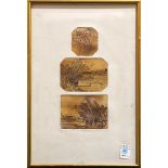 "Three Views of the Baylands," 1974, etchings in colors, pencil signed "C. Dunning" and dated