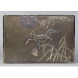 Japanese silver box, early 20th century, the lid decorated with wild geese, the moon and autumn