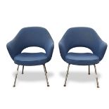 (lot of 2) Eero Saarinen for Knoll executive armchairs, model 71, each executed in blue, with a