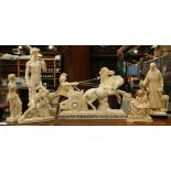 (lot of 6) Roman Wrestlers, Roman Chariot, David, Venus De Milo, and St. Francis, composite resin