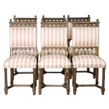(lot of 6) French Gothic Revival dining chairs circa 1870, executed in oak, the back having