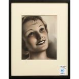 Untitled (Smiling Face), airbrush on paper, unsigned, 20th century, overall (with frame): 14.75"h