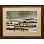 Misty Marsh, watercolor, sigend "Vern Mauk" lower right, 20th century, overall (with frame): 20.5"