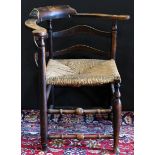 Connecticut Queen Anne corner chair circa 1750, with remnants of original black paint, with rush