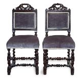 (lot of 2) Renaissance style side chairs, each having a pierced crest with acanthus leaf decoration,