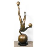 European School (20th century), Nude Male Balancing, 1901, bronze sculpture, monogrammed
