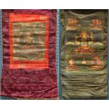 (lot of 2) Himalayan thangkas, ink and color on textile: Vajrasattva, the gilt body holding a
