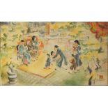 Tu Duyen (Vietnamese, b. 1915), Untitled (Greeting the Elders), watercolor, signed lower right,