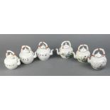 (lot of 6) Chinese porcelain teapots, each of similar form, decorated with figures in landscape,