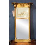 Federal giltwood eglomise decorated looking glass, the rectangular looking glass below a reverse