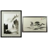 (lot of 2) Guan Yaojiu (Chinese, 20th century), ink on paper: first, of horses; the second, of a