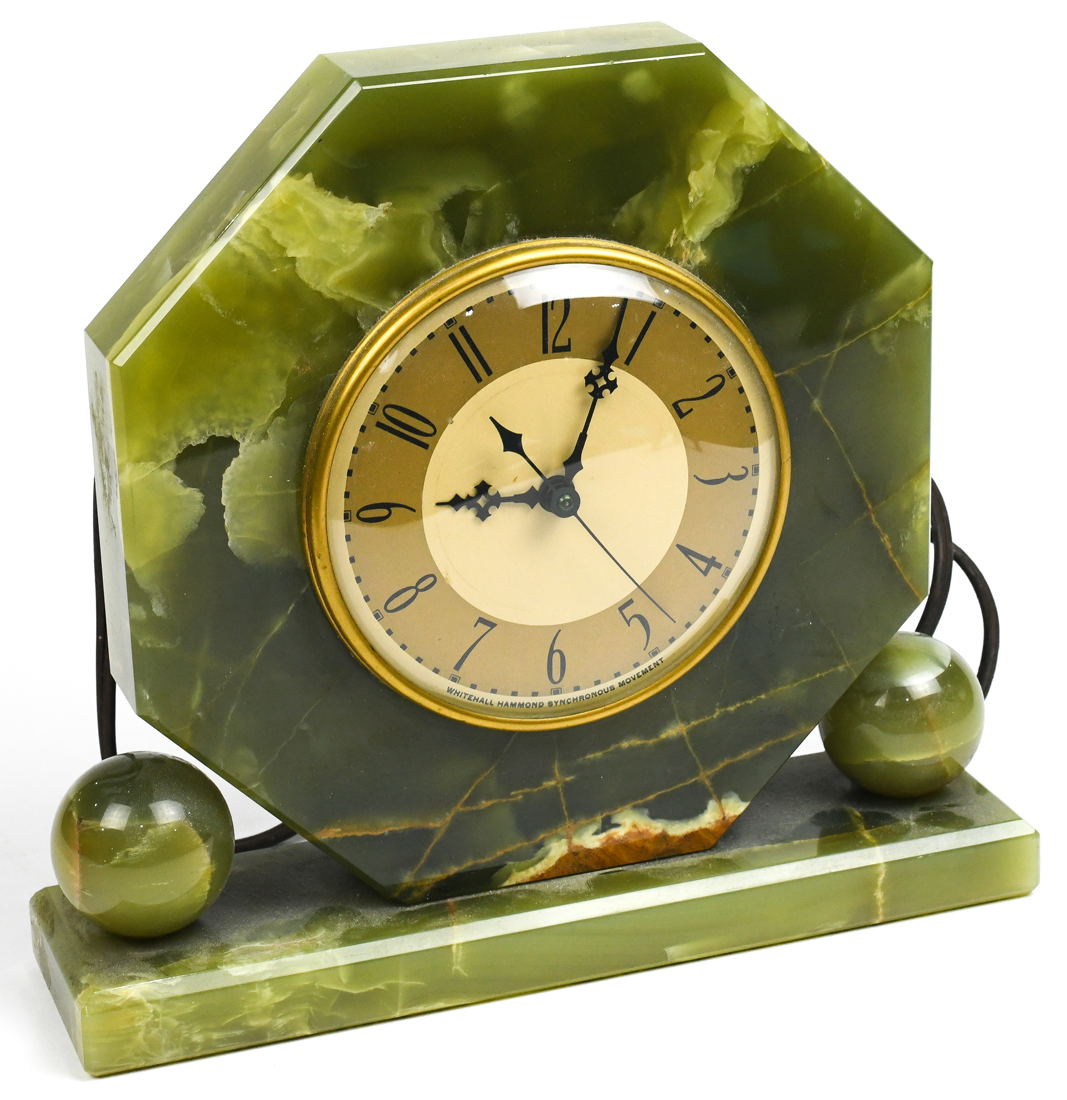 Art Deco mantle clock, having an onyx case, 10"h