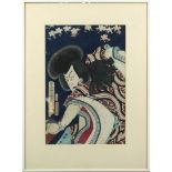 Toyohara Kunichika (Japanese, 1835-1900), woodblock print depicting a kabuki actor, left with the